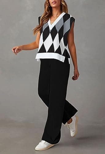 Viottiset Women's 2 Piece Sweater Vest & Wide Leg Pants Set