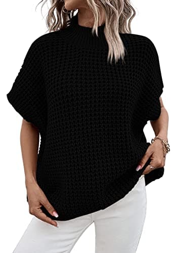 Viottiset Women's Oversized Batwing Sleeve Mock Neck Sweater Vest