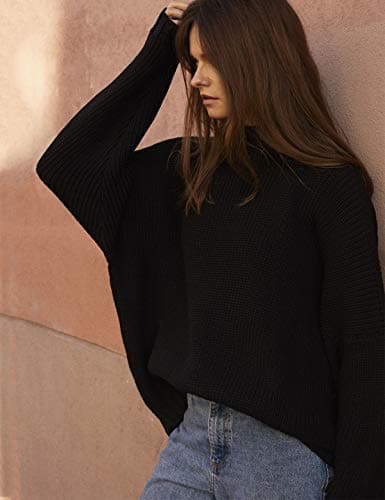 Women's Oversized Batwing Sleeve Mock Neck Sweater