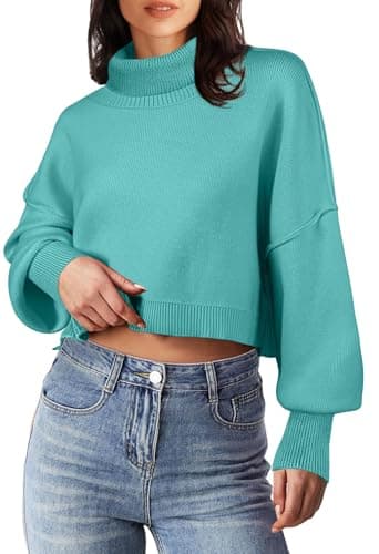 Women's Oversized Turtleneck Sweater with Batwing Sleeves