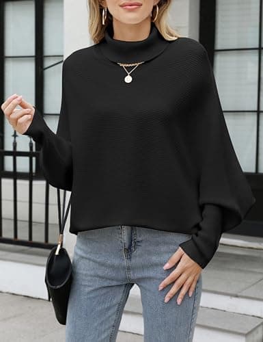 Plus Size Turtleneck Sweater for Women with Batwing Sleeves