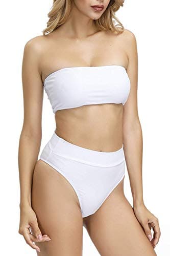 Women's Bandeau High Waisted Bikini with Removable Strap
