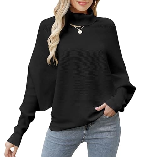 Plus Size Turtleneck Sweater for Women with Batwing Sleeves