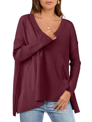 2024 Fall Women's Oversized V Neck Batwing Sleeve Sweater