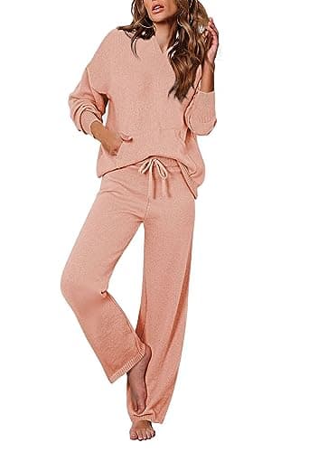 Women's 2-Piece Sweater Set with Hoodies and Wide Leg Pants