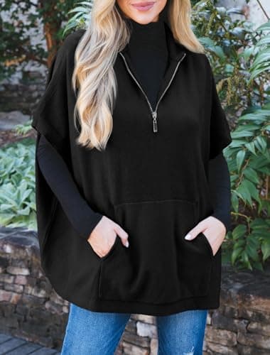 Langwyqu Women's Oversized Half Zip Batwing Sweater with Pocket