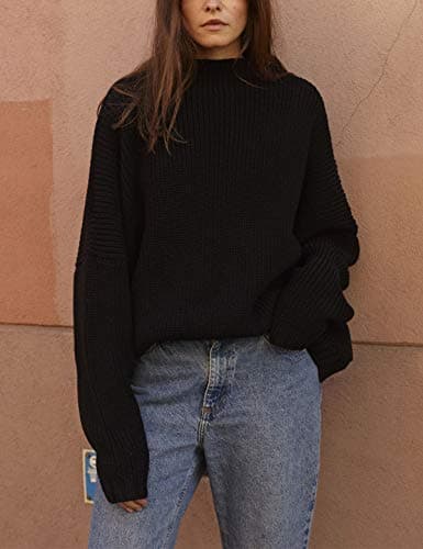 Women's Oversized Batwing Sleeve Mock Neck Sweater