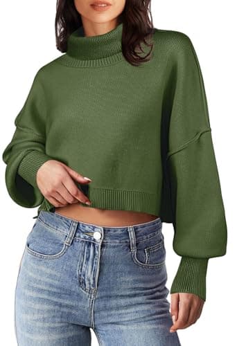 Women's Oversized Turtleneck Sweater with Batwing Sleeves