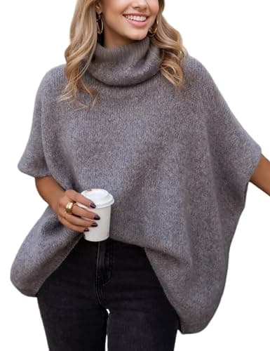 Women's Turtleneck Batwing Sleeve Chunky Sweater