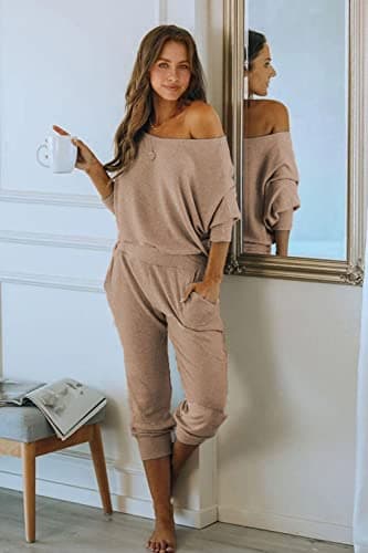 PRETTYGARDEN Women's 2-Piece Ribbed Pullover and Pants Set