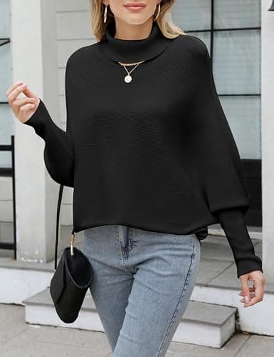 Plus Size Turtleneck Sweater for Women with Batwing Sleeves