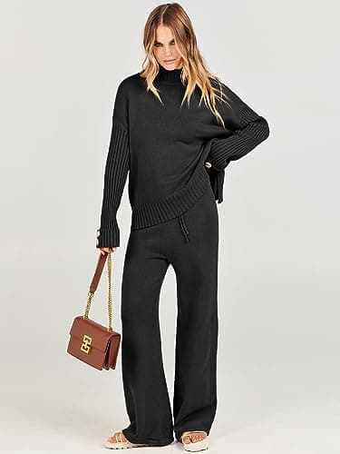 Caracilia Women's 2-Piece Fall Sweater Set Wide Leg Pants Matching Lounge Outfits