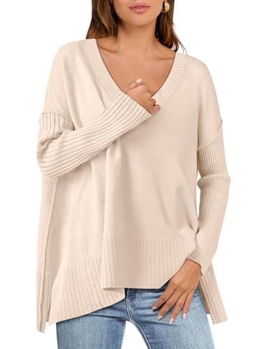 2024 Fall Women's Oversized V Neck Batwing Sleeve Sweater