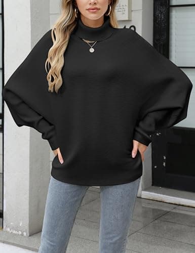 Plus Size Turtleneck Sweater for Women with Batwing Sleeves
