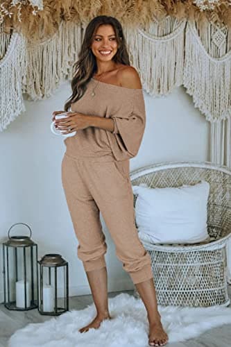 PRETTYGARDEN Women's 2-Piece Ribbed Pullover and Pants Set
