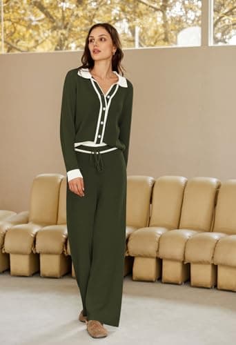 Women's 2 Piece Lounge Set, Long Sleeve Button Sweatshirt and Wide Leg Sweatpants