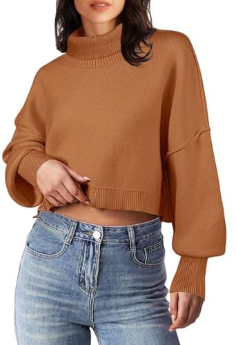 Women's Oversized Turtleneck Sweater with Batwing Sleeves