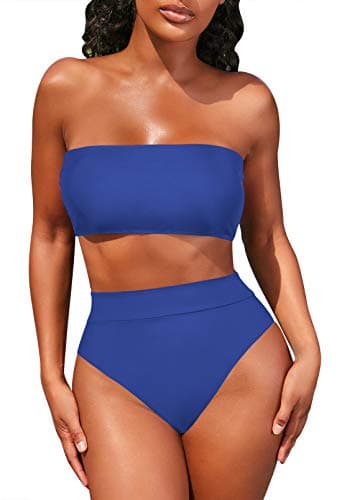 Women's Bandeau High Waisted Bikini with Removable Strap