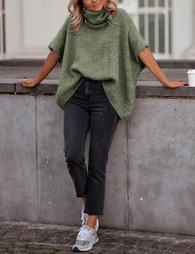 Women's Turtleneck Batwing Sleeve Chunky Sweater