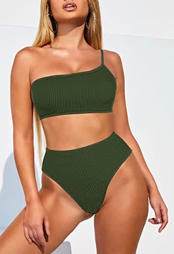 Women's Ribbed One Shoulder Bikini Set