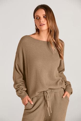 Womens 2 Piece Knit Pullover Sweater And Long Pants Tracksuit Sets