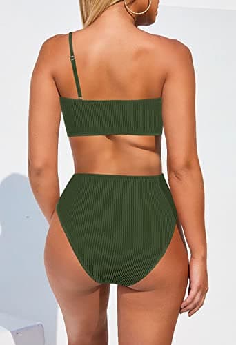 Women's Ribbed One Shoulder Bikini Set