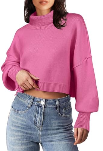 Women's Oversized Turtleneck Sweater with Batwing Sleeves