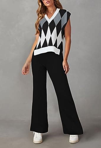Viottiset Women's 2 Piece Sweater Vest & Wide Leg Pants Set