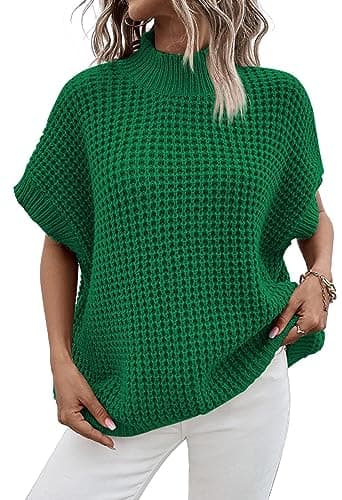 Viottiset Women's Oversized Batwing Sleeve Mock Neck Sweater Vest