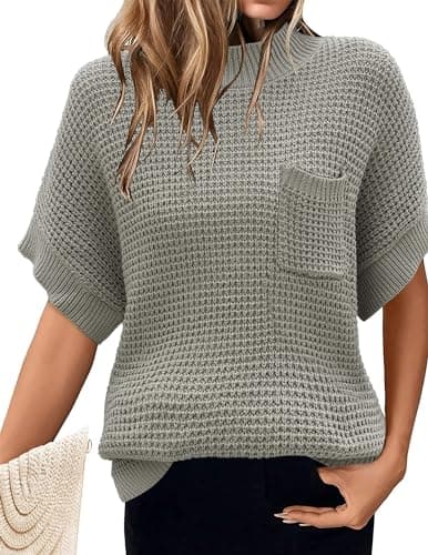 Zeagoo 2024 Women's Oversized Ribbed Knit Sweater Vest - Mock Neck, Batwing Short Sleeve, Fall Pullover (S-XXL)