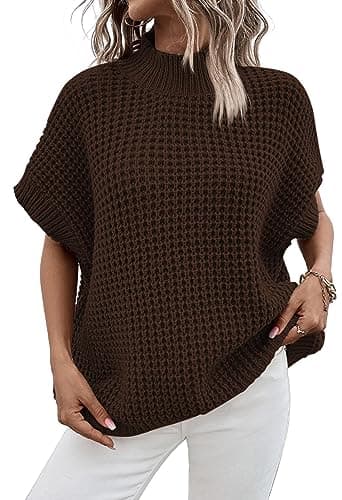 Viottiset Women's Oversized Batwing Sleeve Mock Neck Sweater Vest
