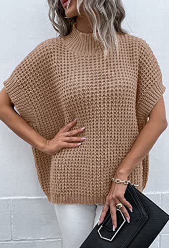 Viottiset Women's Oversized Batwing Sleeve Mock Neck Sweater Vest