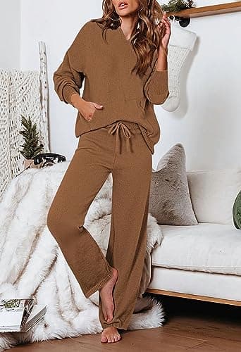 Women's 2-Piece Sweater Set with Hoodies and Wide Leg Pants