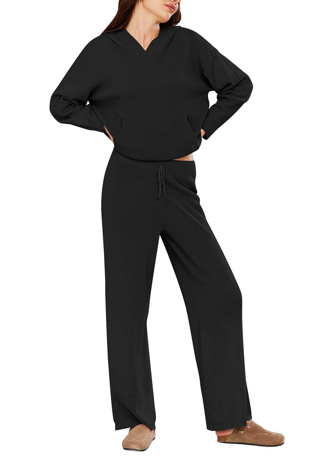 Viottiset Women's 2-Piece Sweater Set with Pockets and Wide Leg Pants