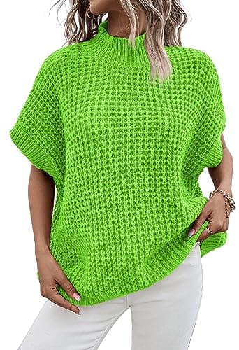 Viottiset Women's Oversized Batwing Sleeve Mock Neck Sweater Vest