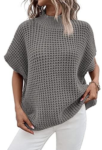 Viottiset Women's Oversized Batwing Sleeve Mock Neck Sweater Vest
