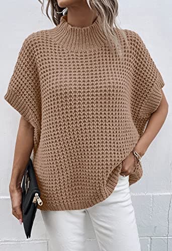 Viottiset Women's Oversized Batwing Sleeve Mock Neck Sweater Vest