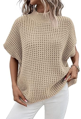 Viottiset Women's Oversized Batwing Sleeve Mock Neck Sweater Vest