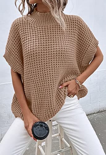 Viottiset Women's Oversized Batwing Sleeve Mock Neck Sweater Vest