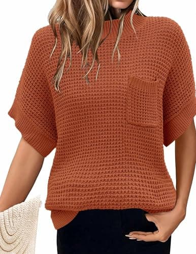 Zeagoo 2024 Women's Oversized Ribbed Knit Sweater Vest - Mock Neck, Batwing Short Sleeve, Fall Pullover (S-XXL)