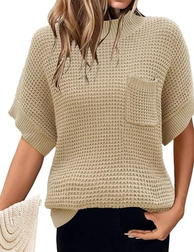 Zeagoo 2024 Women's Oversized Ribbed Knit Sweater Vest - Mock Neck, Batwing Short Sleeve, Fall Pullover (S-XXL)