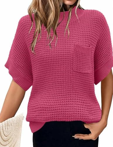 Zeagoo 2024 Women's Oversized Ribbed Knit Sweater Vest - Mock Neck, Batwing Short Sleeve, Fall Pullover (S-XXL)