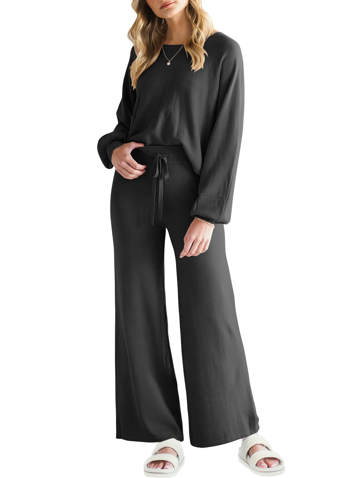 ANRABESS Women's Two Piece Sweater Sets 2024 Fall Knit Sweatsuits