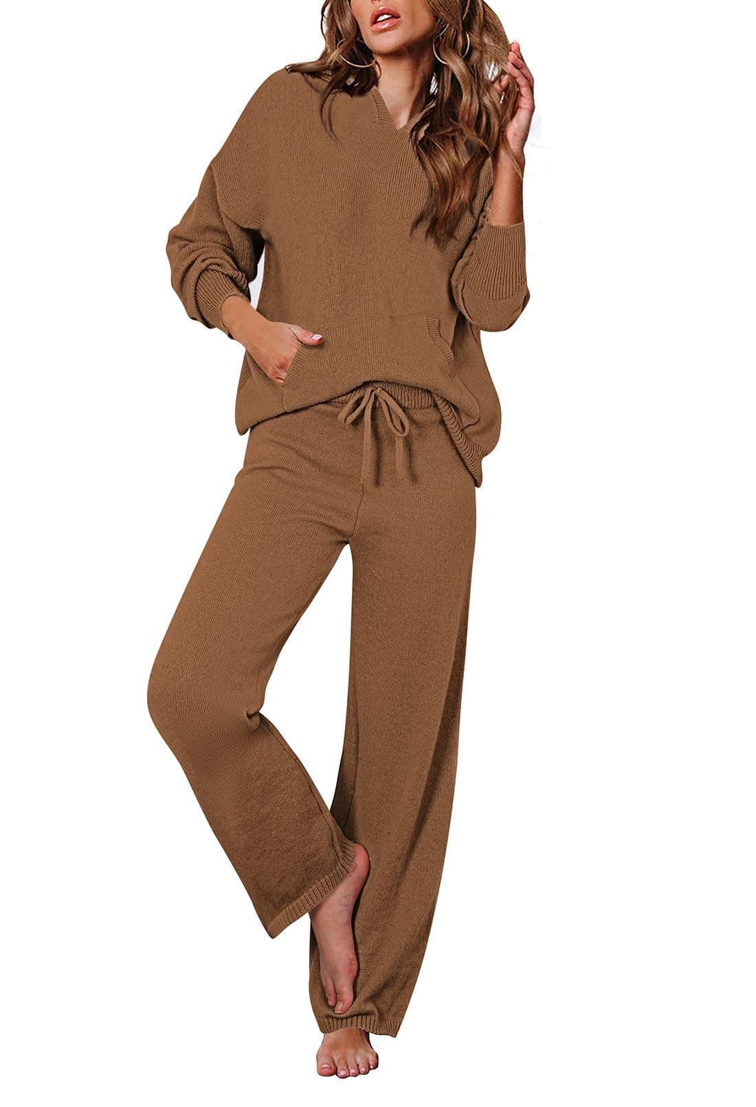 Women's 2-Piece Sweater Set with Hoodies and Wide Leg Pants