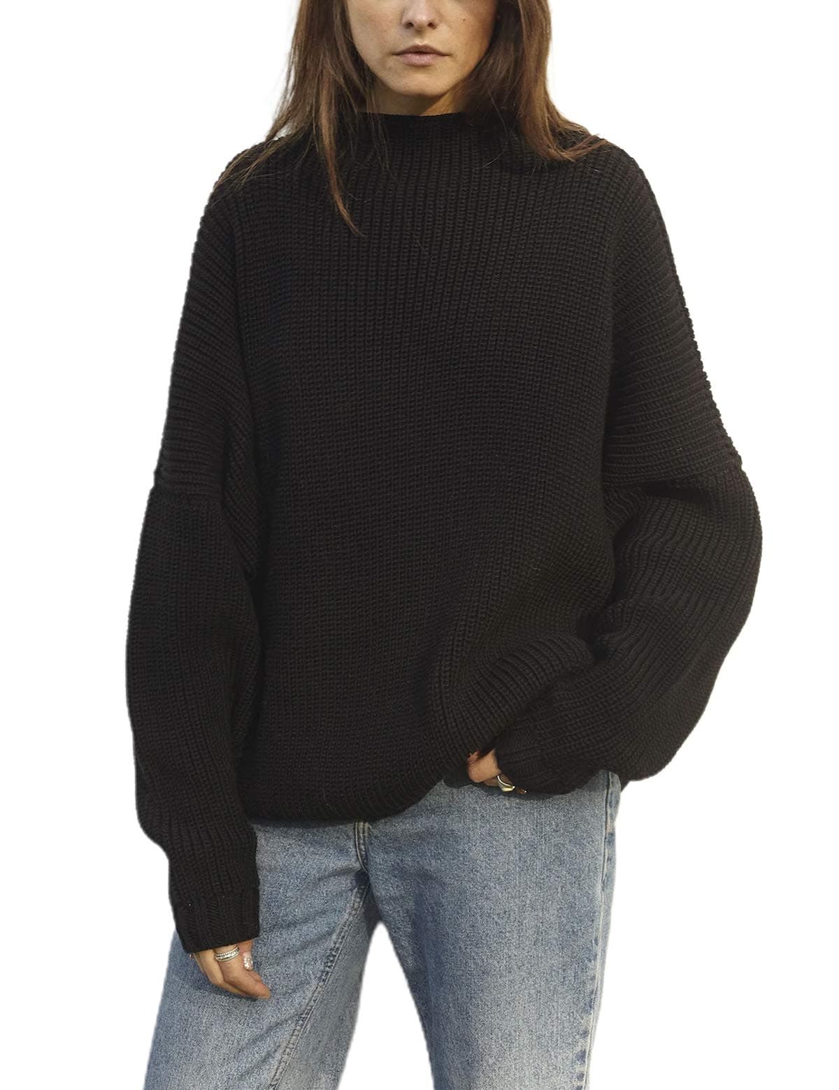 Women's Oversized Batwing Sleeve Mock Neck Sweater
