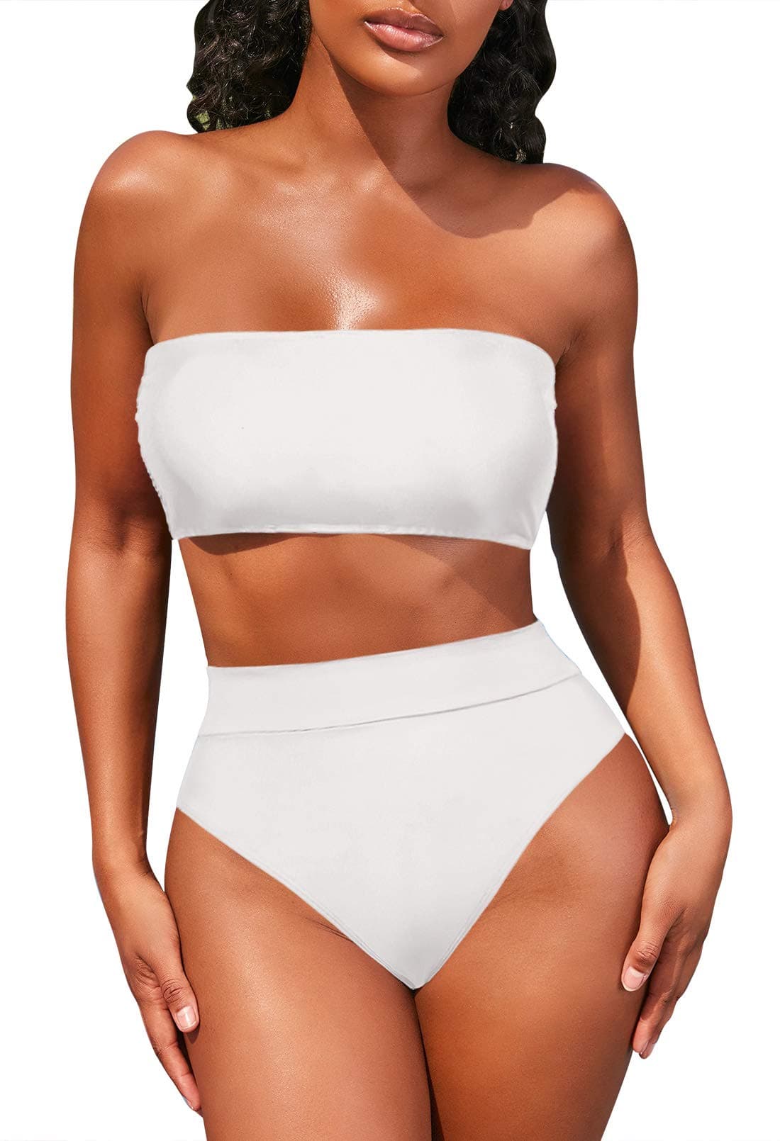 Women's Bandeau High Waisted Bikini with Removable Strap