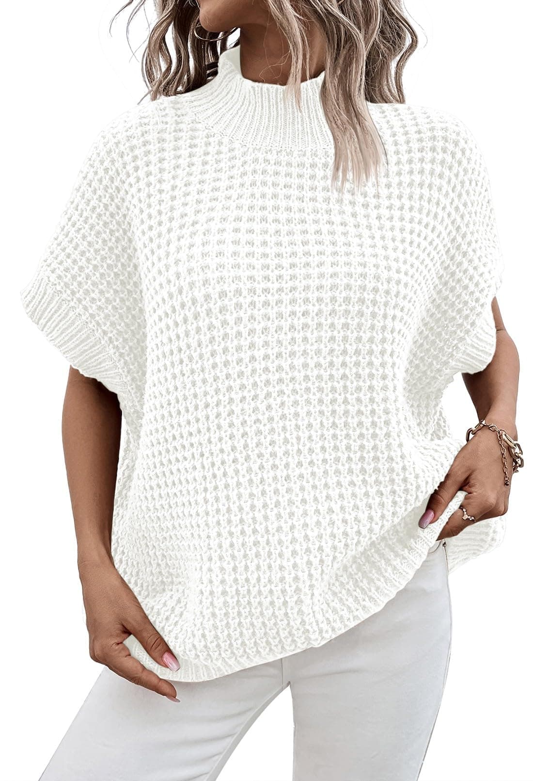 Women's Pink Mock Neck Batwing Sweater for a Relaxed Fit